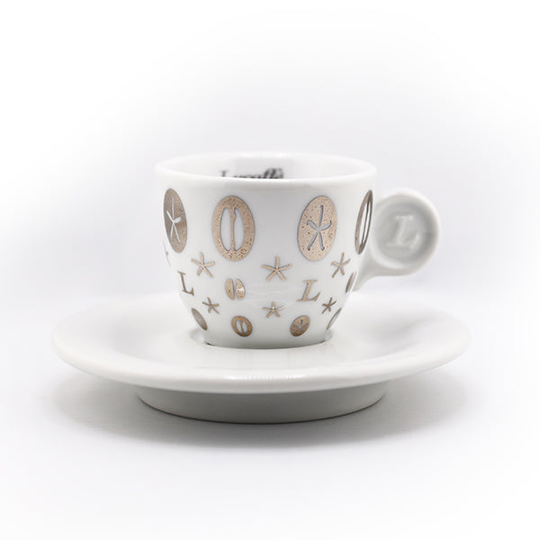 Lucaffé Espresso Tassen Set 6-teilig mit Untertassen, Dekor Silber – Mokashop Europe