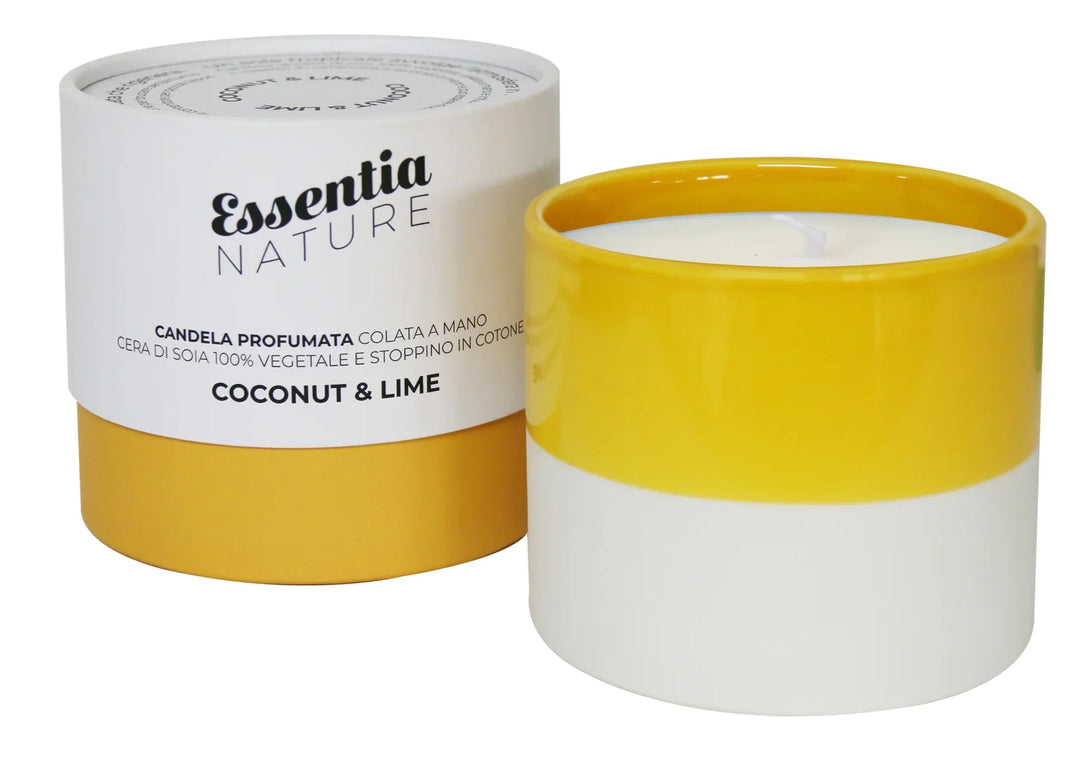 YELLOW/WHITE Ceramic Candle with Coconut & Lime scent