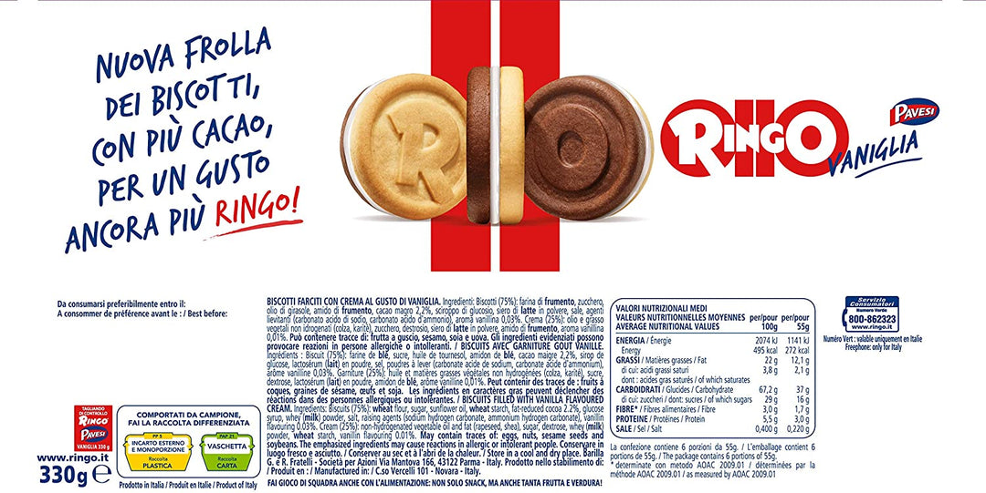 Ringo Biscuits Filled with Vanilla Flavored Cream 6 X 55g