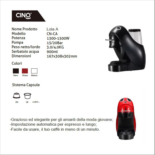 LOLA-A Capsule Machine Compatible with Dolce Gusto