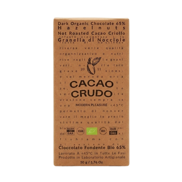 Organic Dark Chocolate 65% Hazelnut Granules 50g - Raw Cacao